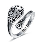 Turquoise Cross Spoon Ring - 925 Sterling Silver Adjustable Vintage Floral Faith