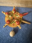 Russian Bogorodskaya Wooden Paddle Toy Handmade Folk Art Pecking Chickens Vtg 