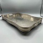 Vintage Silver Plate Footed Gallery Serving Tray Rectangular Serpentine Cocktail