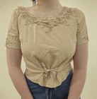 50s Vtg Greco-roman Style Silk Crop Top Xs sm Beige Cream Embroidered