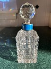 Antique Square Cut Glass Perfume Cologne Bottle W  Cross Stopper Vanity