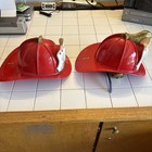 2 Vintage Texaco Fire Chief Hat Helmet Brown   Bigelow   Wen Mac Plastics Red