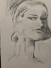 Pencil Portrait Drawing Woman Cubism On Paper 14   x17    Original Signed