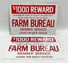 Lot Of 2 Vintage  1000 Reward Alabama Farm Bureau Metal Signs 12  X 8  