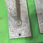 Two  2  Antique Victorian Eastlake Cast Brass Door Handles   Backplates 12    Long