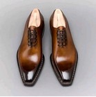 New Premium Quality Men s Handmade Brown Leather Oxford Whole Cut Lace Up Shoes