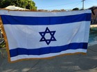 Israel Flag Blue   White Star Of David Gold Fringe Nylon 3x5  Parade 