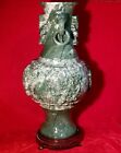 19  Chinese Natural Green Dushan Jade Dragon Hand Carved Gu Vase Vtg China Rare