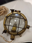 Nautical Brass Round Bulkhead Deck Light Fixture     Marine Ship Salvage Wall Lamp