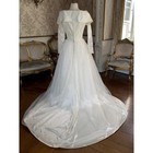 Vintage Off Shoulder Wedding Gown Ivory Tulle Lace Satin Full Skirt Romantic