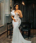 Mermaid Wedding Dress For Bride Illusion Bridal Gowns Sheer Neck Long Sleeves