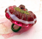 Antique Cranberry Glass Swirlback Button W  White Overlay Band   Brass Bracelet