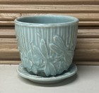 Vintage Mccoy Pottery Dragonfly Flower Pot With Saucer Pastel Green 3 1 2  Tall