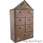 Antique Tramp Art Spice Cabinet Collectors Box Multiple Drawers Victorian