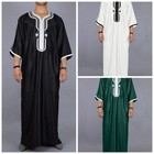 Muslim Men Saudi Thobe Thoub Embroidery Abaya Robe Arab Kaftan Long Shirt Black