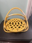 Vintage Handmade Macrame Plate Bowl Holder Carrier Boho 70   s Yellow Mcm