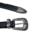 Vintage Silver Western Style Buckle Genuine Leather Black Belt Women s Medium 