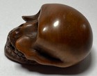Vintage Tsuge Skull Netsuke Hand-carved Boxwood Netsuke Style Talisman Feng Shui