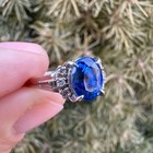 3 40ct Oval Cut Natural Blue Sapphire  diamond Solid 14k White Gold Wedding Ring