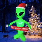 6 Ft Christmas Inflatables Alien With Merry Christmas Earthlings Banner Decor   