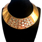 Vtg Modernist Woven Brass Cuff Necklace Mixed Metal Choker   Hand Crafted India