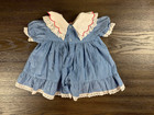 Vintage Baby Togs Sz 12 Month Frilly Dress Blue White Lace Trim Collared Heart