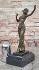 Art Deco Bronze Dancing Woman Sculpture On Marble Base Elegant Figurine