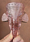 Pink Elephant Head Art Glass Wall Hanging Pocket Vase Match Holder Curled Trunk