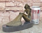 Mermaid Sitting On Beach Sculpture Statue Figure - Bronze Handcrafted Artwork
