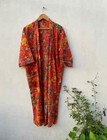 Indian Bird Printed 100  Cotton Robe Long Kimono Sleepwear Night Kimono Dress