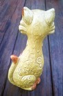 Vintage Japan Ceramic Cat Figurine   Floral Mid-century Kitsch Yellow Pink 9 