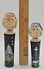 Vtg Japanese Kokeshi Nodder Dolls Wood Hand Painted Folk Art Tsutenkaku Himeji