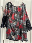 Ali Miles Velvet Floral Lace Sleeve Blouse In Black   Red Women   s 1x
