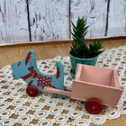 Vintage 1950s Scotty Dog Wood Cart Toy Dime Store Pink Blue Scottie Dog