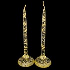 Vintage Set Of 2 Hempstead Usa Mcm Lucite Candles Gold Leaf Confetti Stand Decor