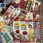 Vintage Sewing Supplies Lot Thread Hooks Snaps Buttons Zippers Needles Notions