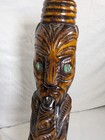 M  ori New Zealand Tiki Teko Teko Hand Carved Wood Figure Shell Eyes 15    Kea1