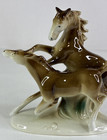 Vintage 1877 Gdr Grafenthal Porcelain Brown Horses Figurine Made In Germany