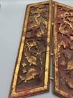 Pair Of Large Antique 19th C  Chinese Red Lacquer Gilded Wood Carved Panels 23  