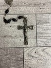 Vintage Rosary Sterling Silver W  Black Beads  Jesus Charm