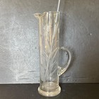 Vintage Etched Glass Cocktail Pitcher With Stir Rod Floral Wheat Design Tall