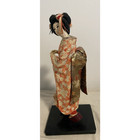 Vintage Japanese Geisha Doll Silk Kimono On Stand Maiko Folk Craft H  14 5 In