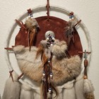 Vintage Southwestern Style Dreamcatcher Leather Suede Fur Feathers Beads Large