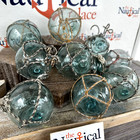 10 Japanese Glass Floats W  Original Netting  Authentic Aqua Fish Net Balls