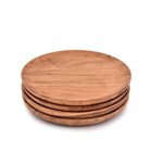 Acacia Wood Round Wood Plates Set Of 4 Easy Cleaning   Lightweight For Dishes 