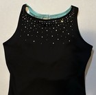 Justice Girls Leotard Size 18 Black Teal Bling Sleeveless Gymnastics Dance