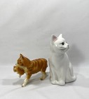 Vtg Lot Of 2 Ceramic   Porcelain Cats Figurines White orange  See Pics For Sizes