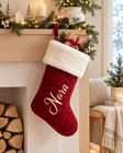 Custom Name Christmas Stocking Red Velvet Quilted Plush Cuff Holiday Decor