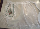 Vtg 1950s Nylon White Lace Sheer Waist Apron Christmas Embroidered Tree