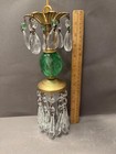 Emerald Green   Faceted Crystal Prism Dangle Regency Swag Light Chandelier Vtg